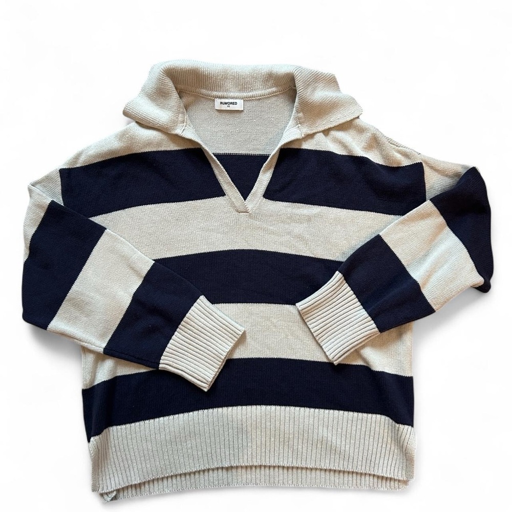 Revolve Rumored V-Neck Sweater in Navy and Cream Stripes